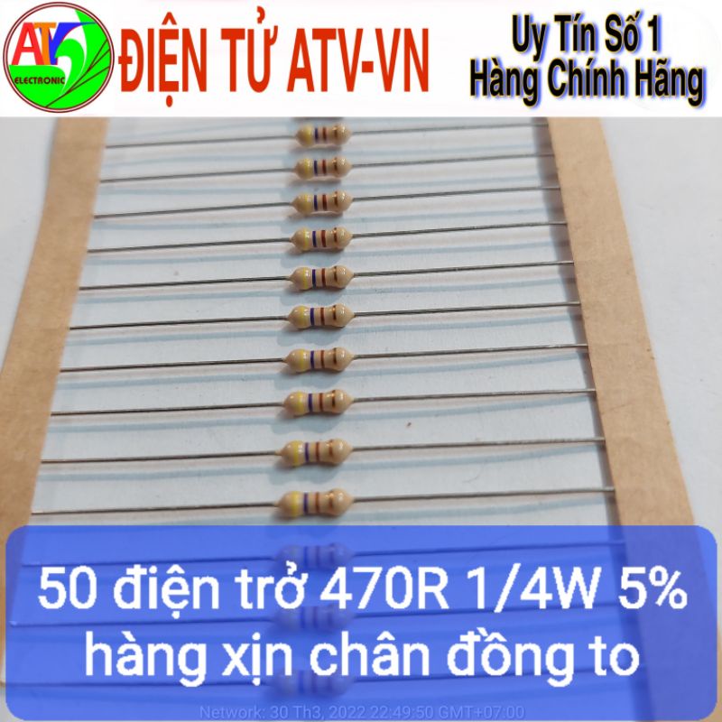 50 điện trở 470R 1/4W 5% hàng xịn chân đồng to 470ohm ôm