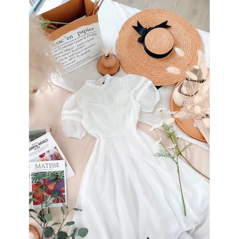 Váy đầm trắng dự tiệc sang trọng Vintage xòe cưới dự tiệc cô dâu chất voan tằm phối lưới V0060 full size HADI DRESS