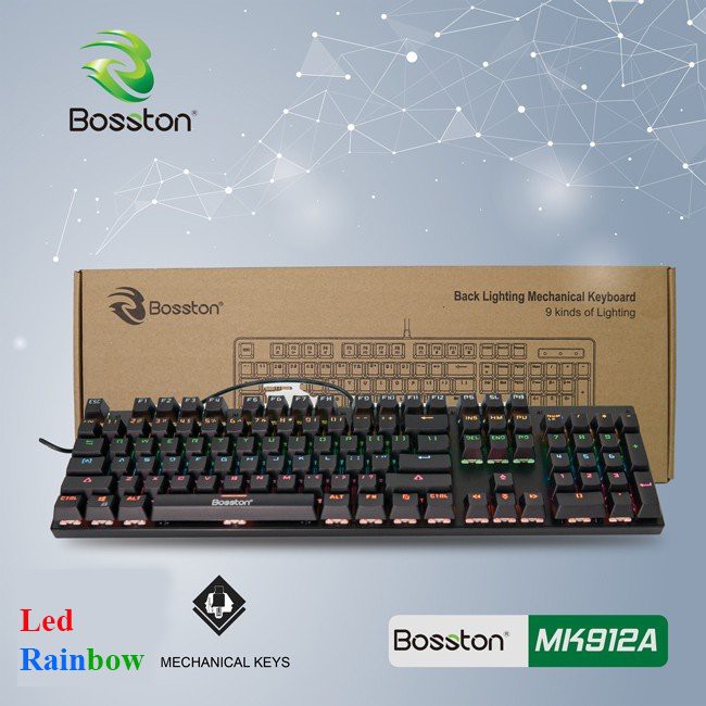 Bàn phím cơ gaming Bosston MK912A✔ /Red switch ✔Led  Rainbow 09 chế độ led - BH 3 tháng