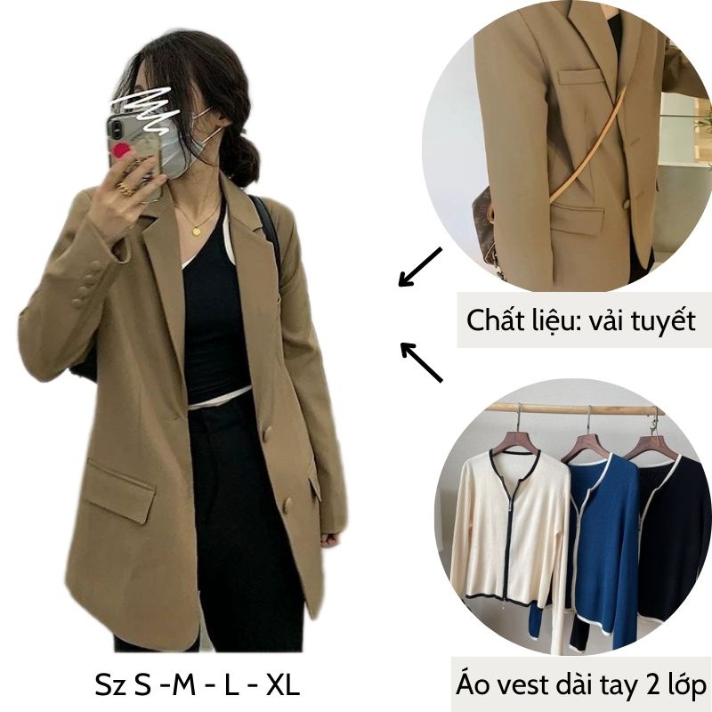 Áo blazer vest nữ khoác ngoài dài tay túi ngực giả chất dày dặn kiểu dáng trẻ trung FIZANO | BigBuy360 - bigbuy360.vn