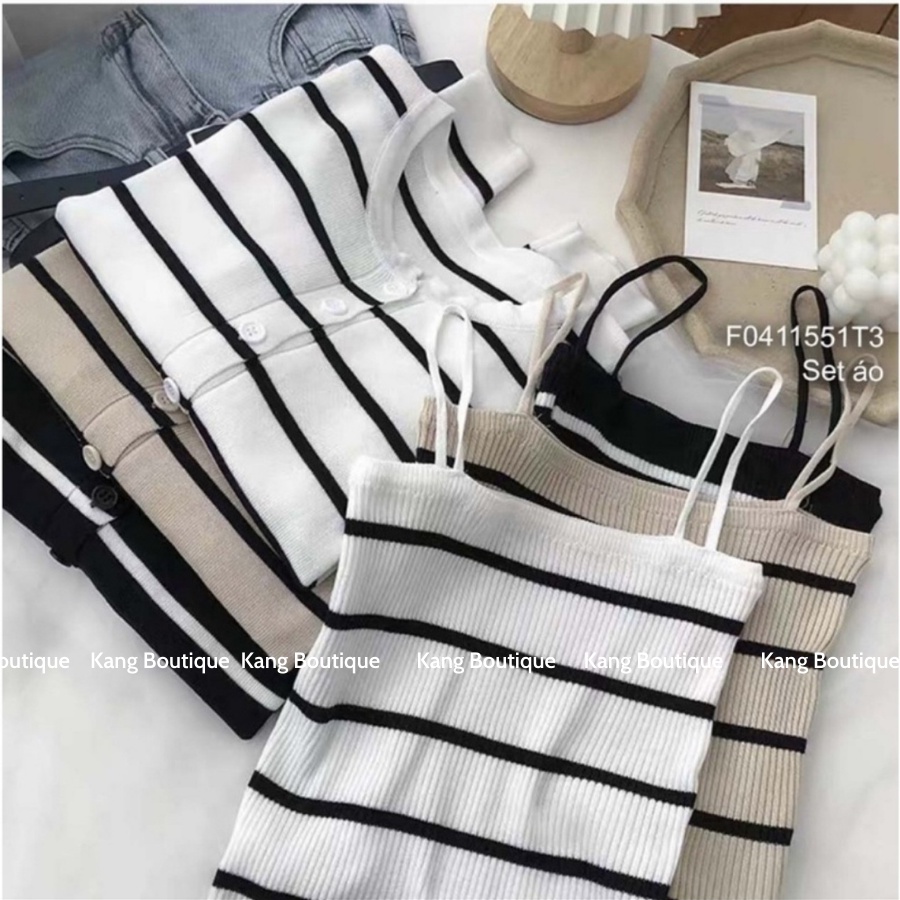 Áo khoác Cardigan len mỏng cho nữ phong cách Ulzzang kèm Áo 2 dây co dãn chất tăm Kang Boutique Mã SE003
