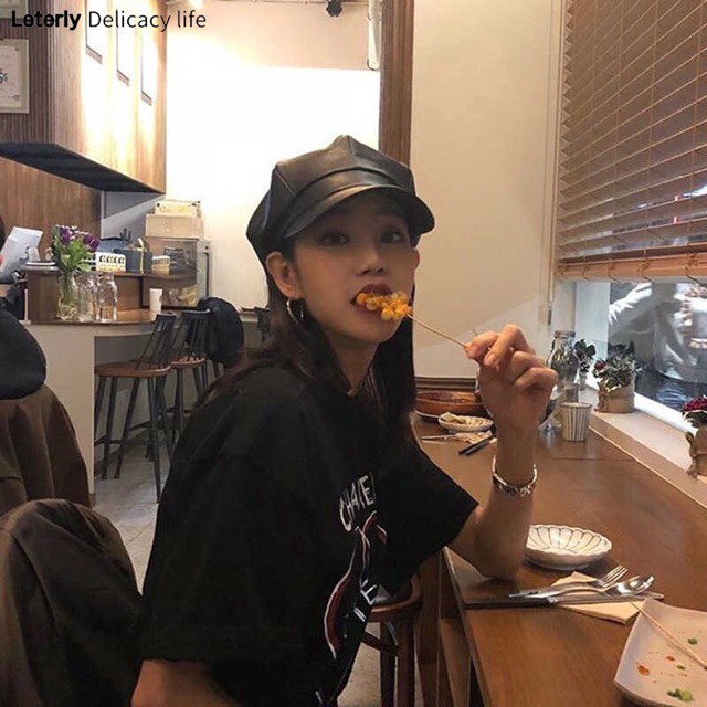 Mũ nồi bằng da PU màu trơn phong cách vintage cho phái nữ