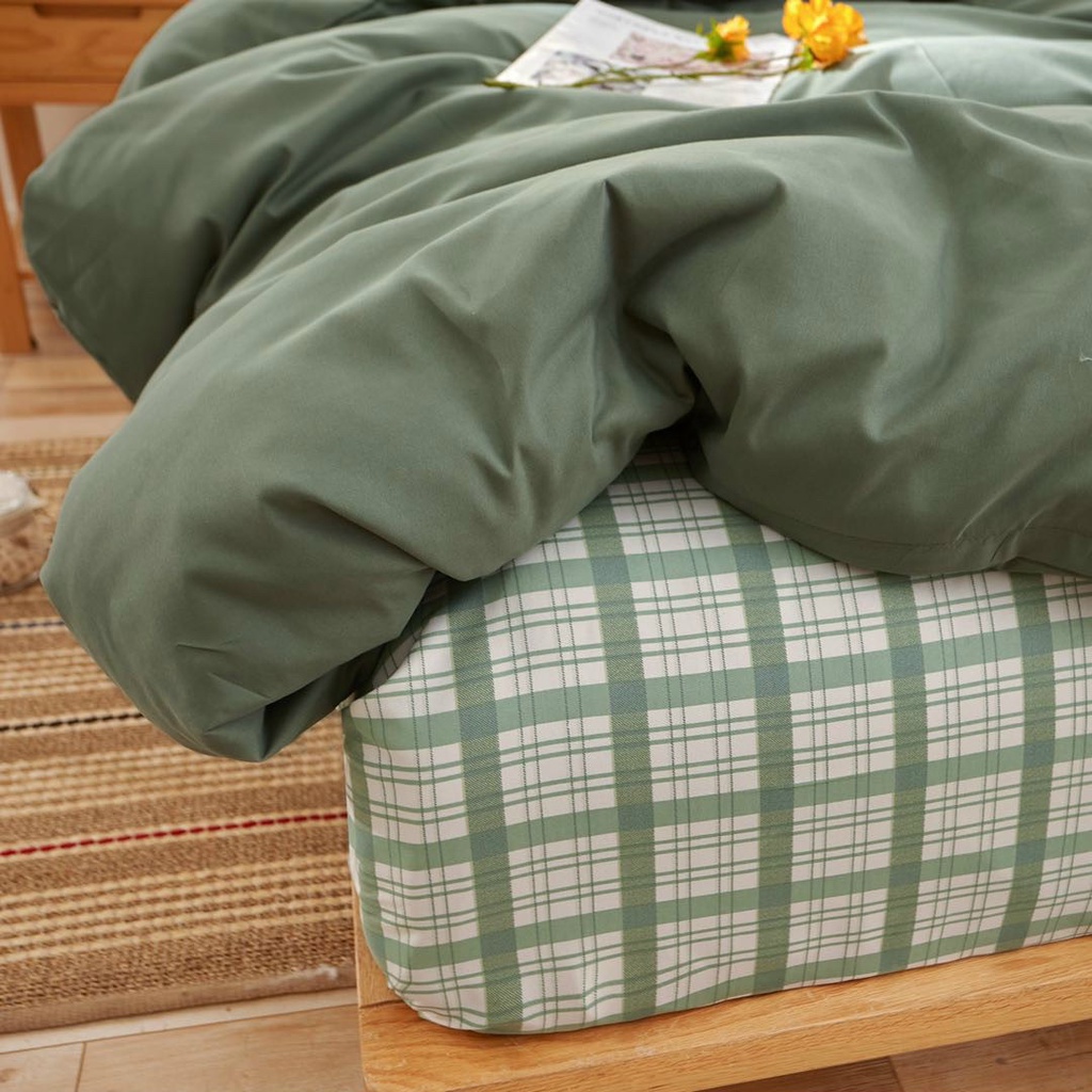 Bộ Chăn Ga Và Vỏ Gối Cotton Tici Mix Kẻ Xanh Ngọc (Sản phẩm không kèm ruột ), Vải đẹp mềm mịn