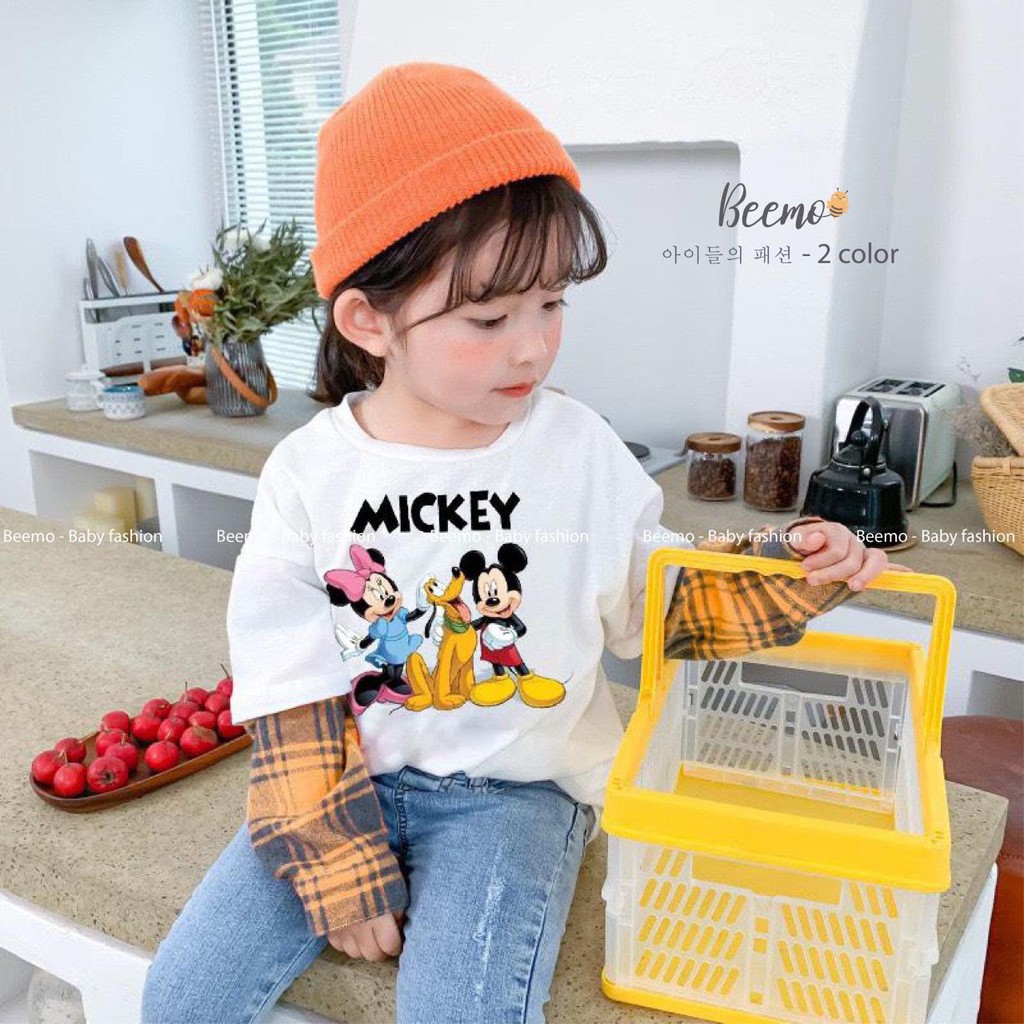 Áo nỉ Mickey tay giả sơ mi bé trai và bé gái 1-7 tuổi