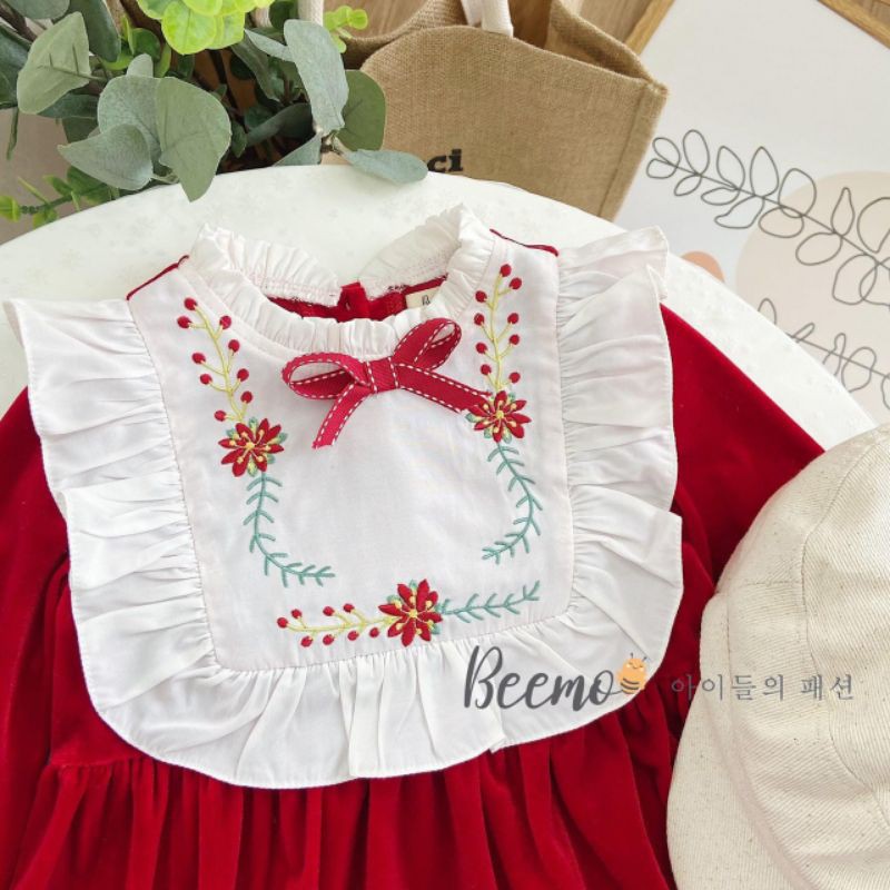 Váy nhung đỏ giáng sinh bé gái Beemo