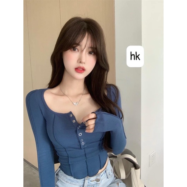 [CÓ ẢNH THẬT + VIDEO TỰ QUAY ] Áo Xinh Dài Tay Có Cúc Bấm Đường Vắt Sổ Ngoài Áo From Ôm, Styte Trung Quốc Hàng L1 | BigBuy360 - bigbuy360.vn