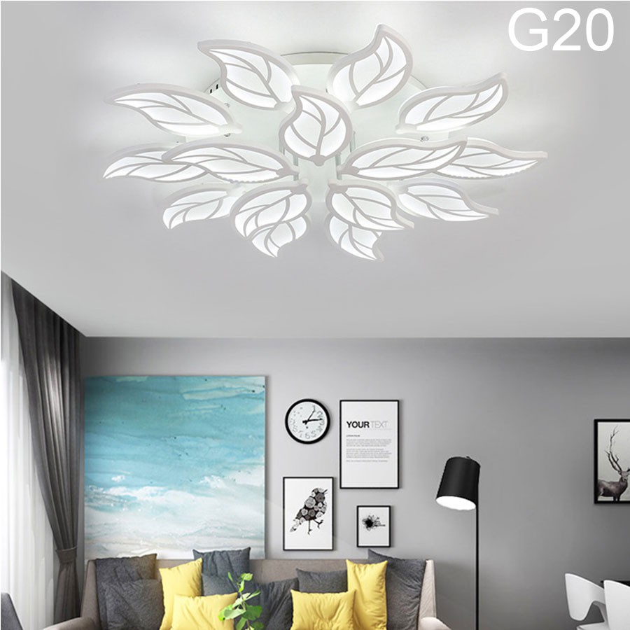 ĐÈn ốp trần phòng khách, đèn LED trang trí G20 15 cánh lá, 3 chế độ sáng kèm điều khiển từ xa tăng chỉnh ánh sáng