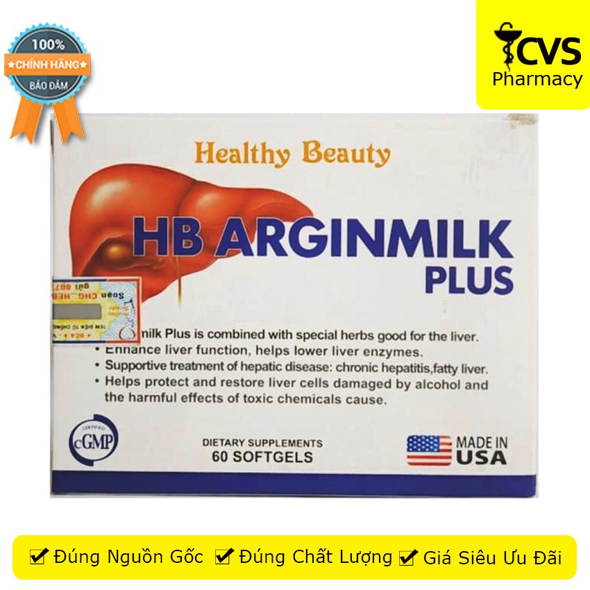 HB ARGINMILK PLUS (Hộp 60 Viên) - Giúp Tăng Cường Chức Năng Gan &amp; Bảo Vệ Gan - cvspharmacy