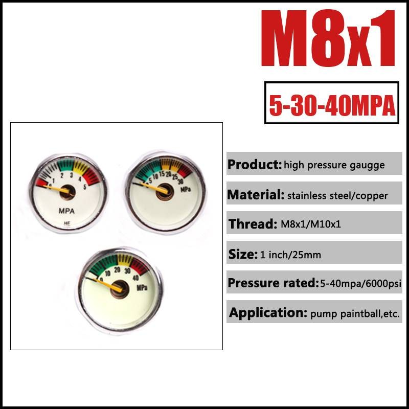 1 Đồng Hồ Đo Áp Suất Không Khí 25mm 5Mpa 10Mpa 20Mpa 30Mpa 35Mpa 40Mpa 1 Inch M8x1