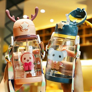 Bình nai dễ thương kèm ống hút loại 1 cho bé ❌Freeship- sỉ❌ bình tập uống nước cho bé hình sao kèm dây đeo