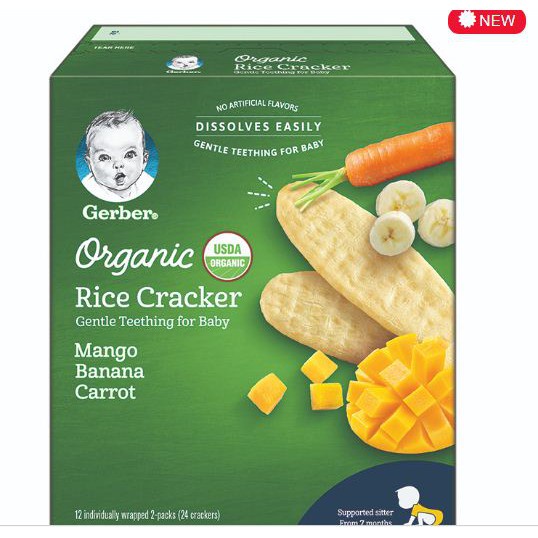Bánh gạo ăn dặm Gerber Organic vị chuối xoài cà rốt - Hộp 48g
