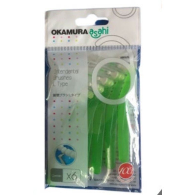 Okamura - Bàn Chải kẽ răng Asahi dạng L (bịch 6 cây)
