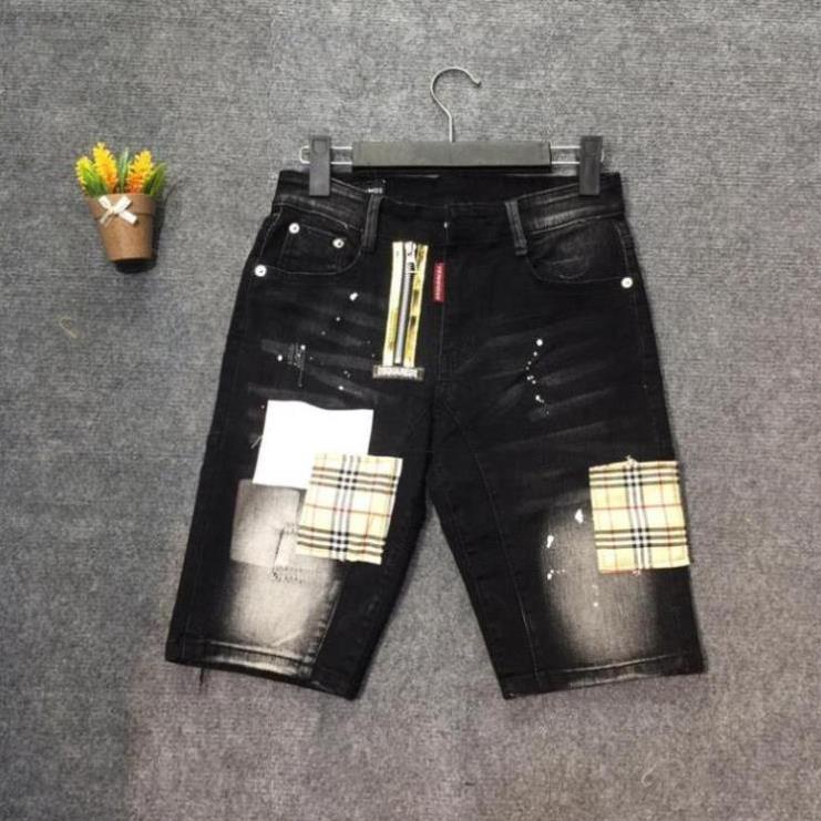 Quần short bò, quần bò ngố dsq khoá lệch, quần ngố nam vá trắng vàng 🥇 ⚠️ 🥇 ,