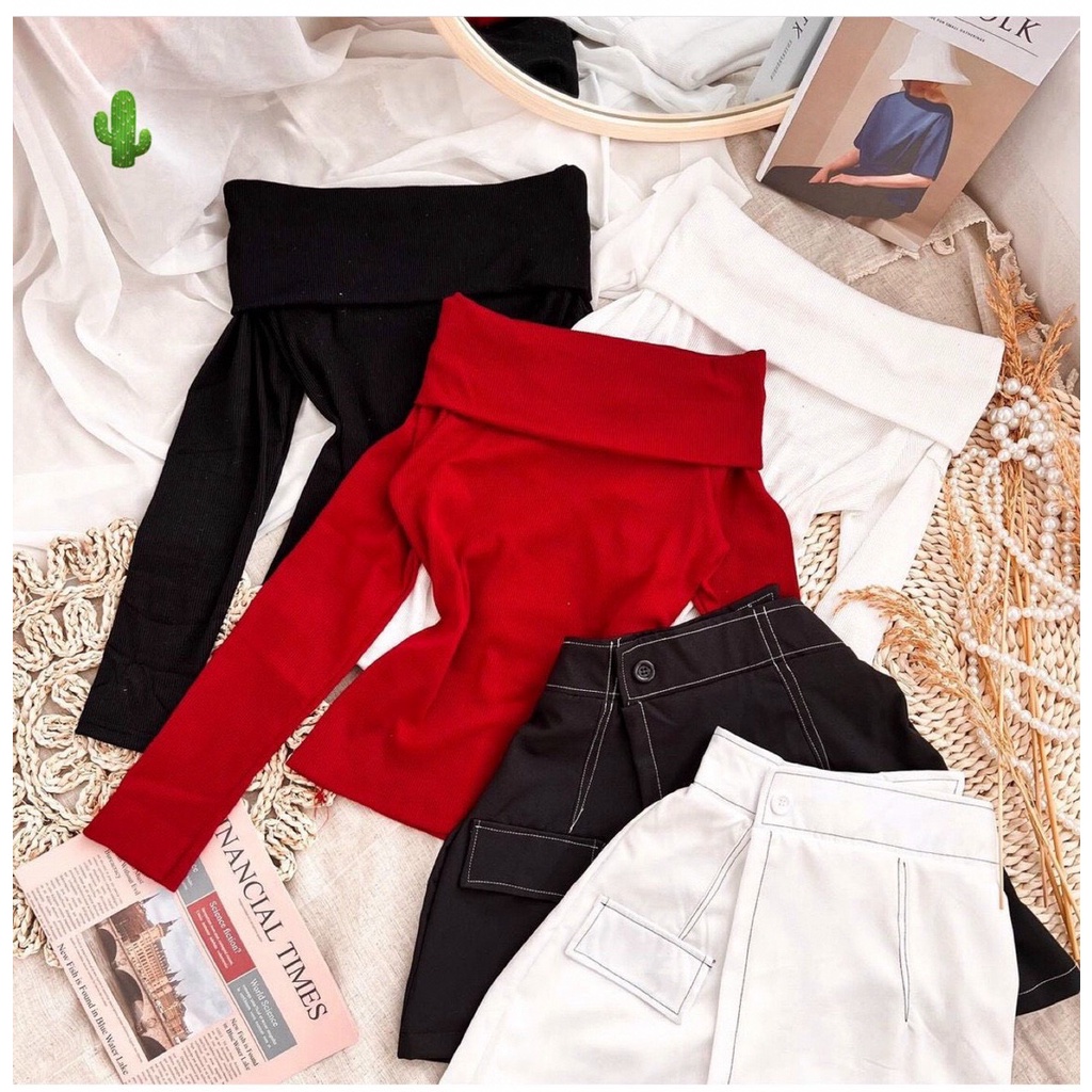 Áo bẹt vai bản tay dài body sexy , chất thun gân mềm mịn  ( ảnh thật ) pc