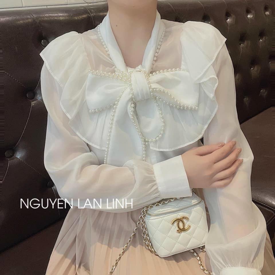 Áo sơ mi tơ cổ nơ ngọc tiểu thư (kèm ảnh thật và video)