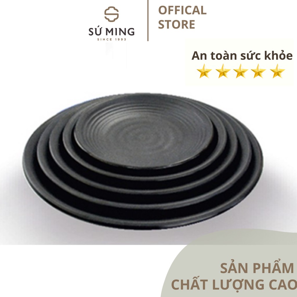 Đĩa Tròn Đen Nhựa Melamine Cao Cấp Dùng Trong Nhà Hàng, Quán Ăn