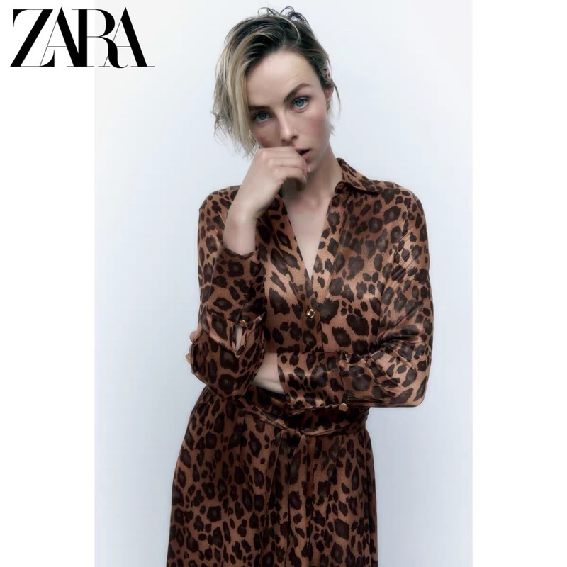 Váy lụa midi báo cổ bẻ Zarraaa dư sịn