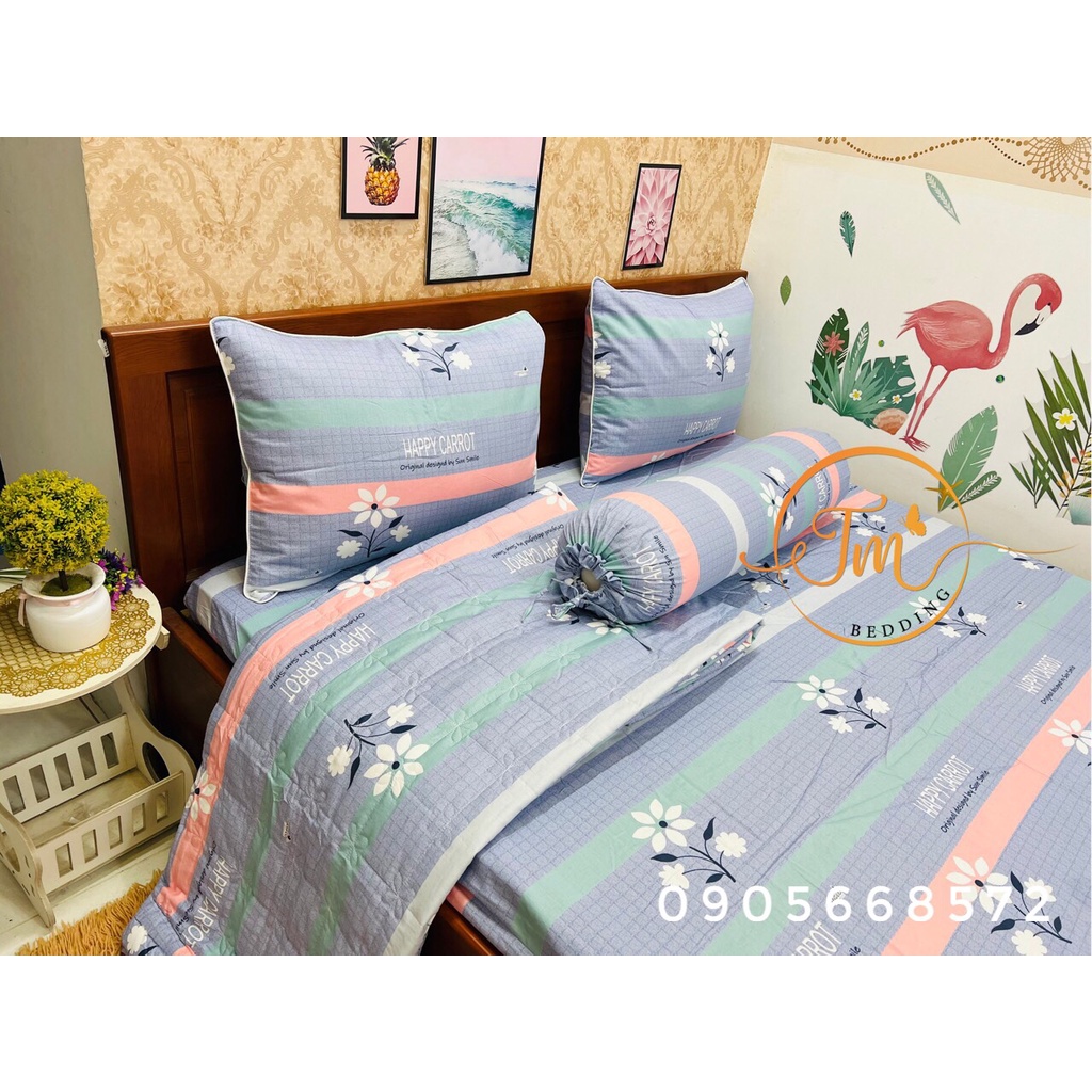 Chăn ga 100% coton chuẩn 5 món kèm chăn chần gòn sang trọng.