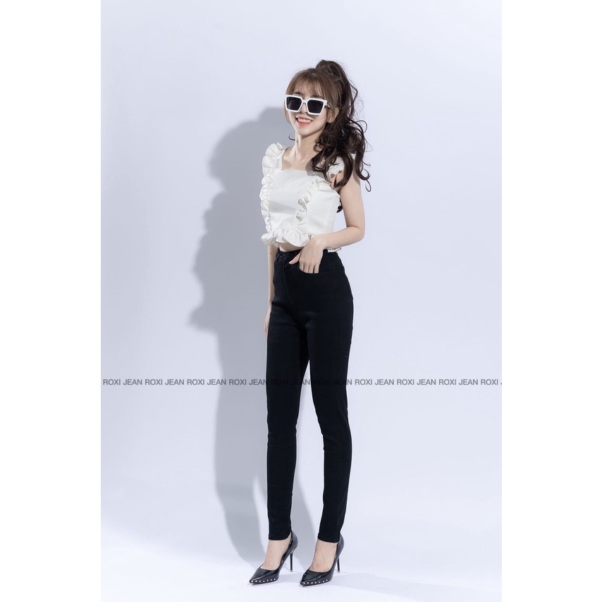 Quần Jean Co Giãn Lưng Cao Tôn Dáng Lai Cuốn Trơn Xắn Gấu Basic