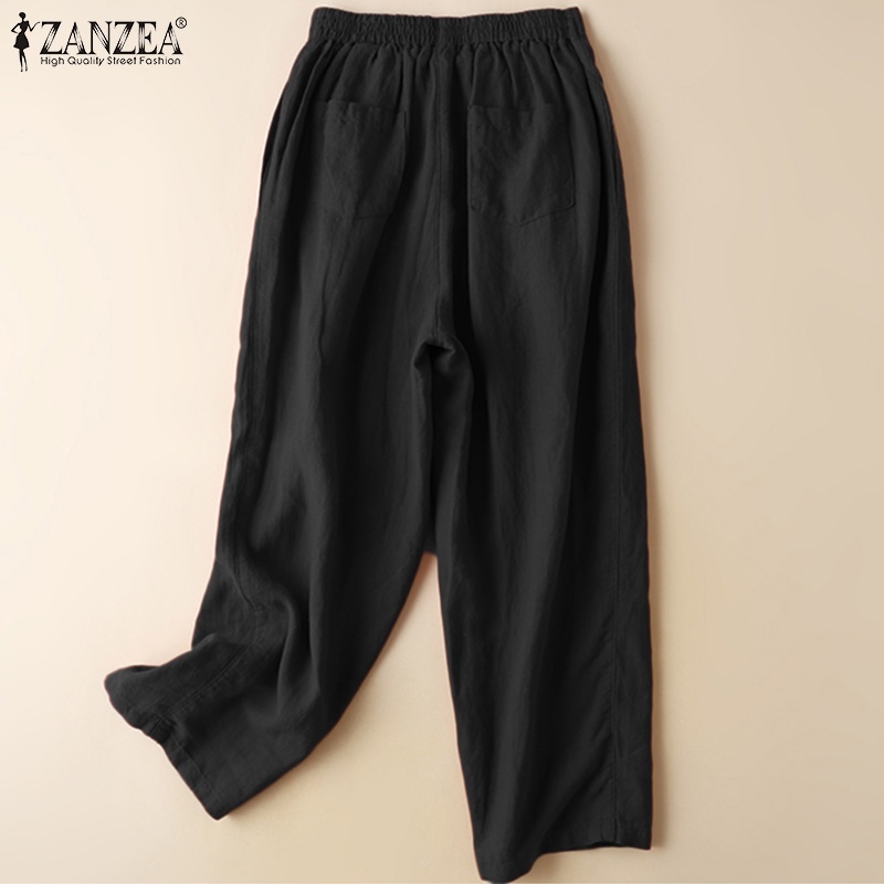 Quần dài ZANZEA ống rộng lưng thun màu trơn thời trang cho nữ