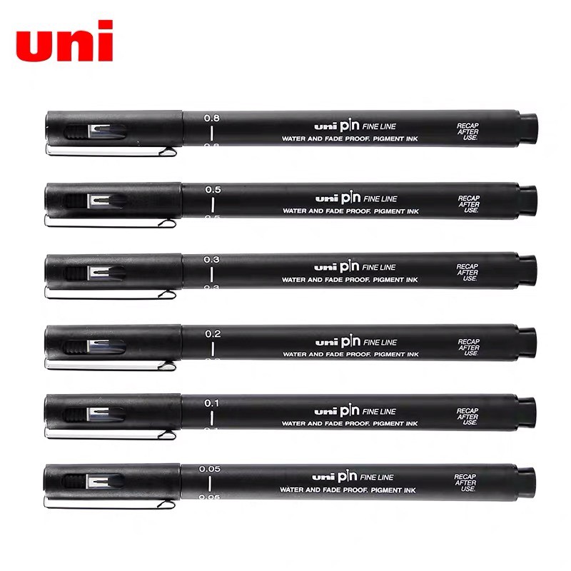 Bút line đen Unipin set 6 cây đủ size có kháng nước