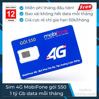 Sim data 4G nghe gọi MobiFone, gói S50 bao xài không hết data mỗi tháng