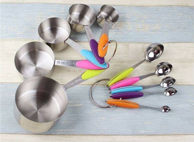 Bộ cup + thìa đong inox đẹp