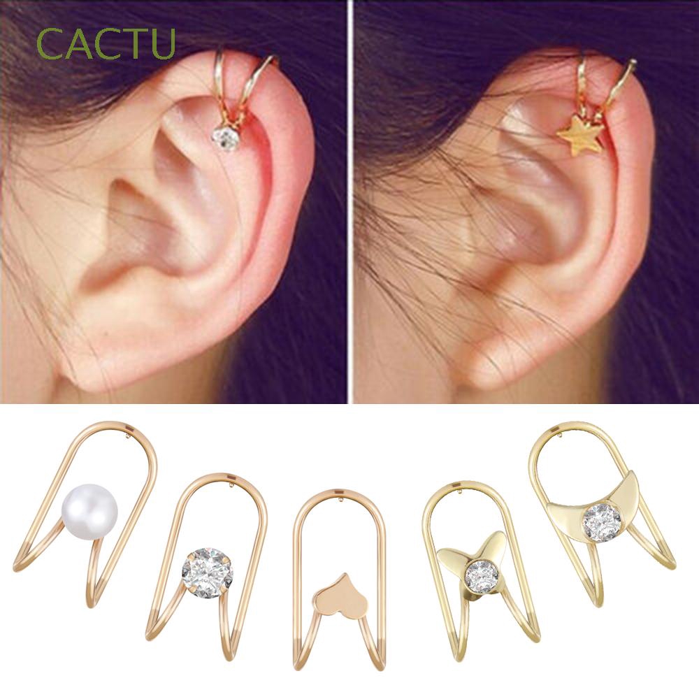CACTU Pearl Diamond Geometric shape Women Gift No Piercing Ladies Jewelry Ear Cuff Clip