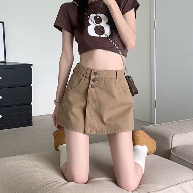 Jiashucheng Chân Váy Jean Chữ A Eo Cao Thời Trang Mùa Hè Dành Cho Nữ