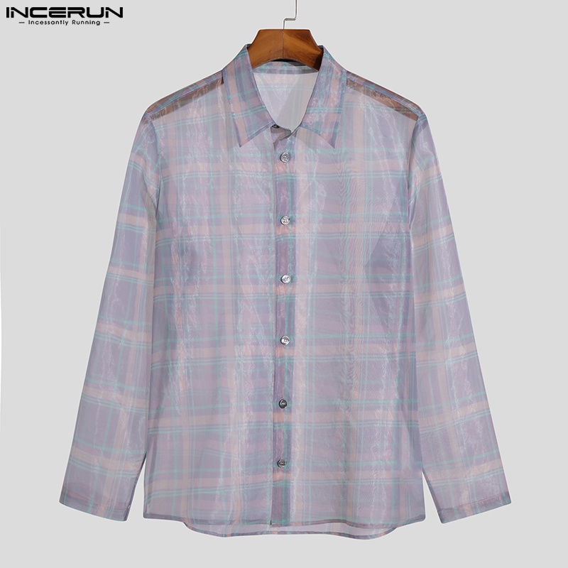 Áo sơ mi INCERUN dài tay nhìn xuyên qua quyến rũ cho nam