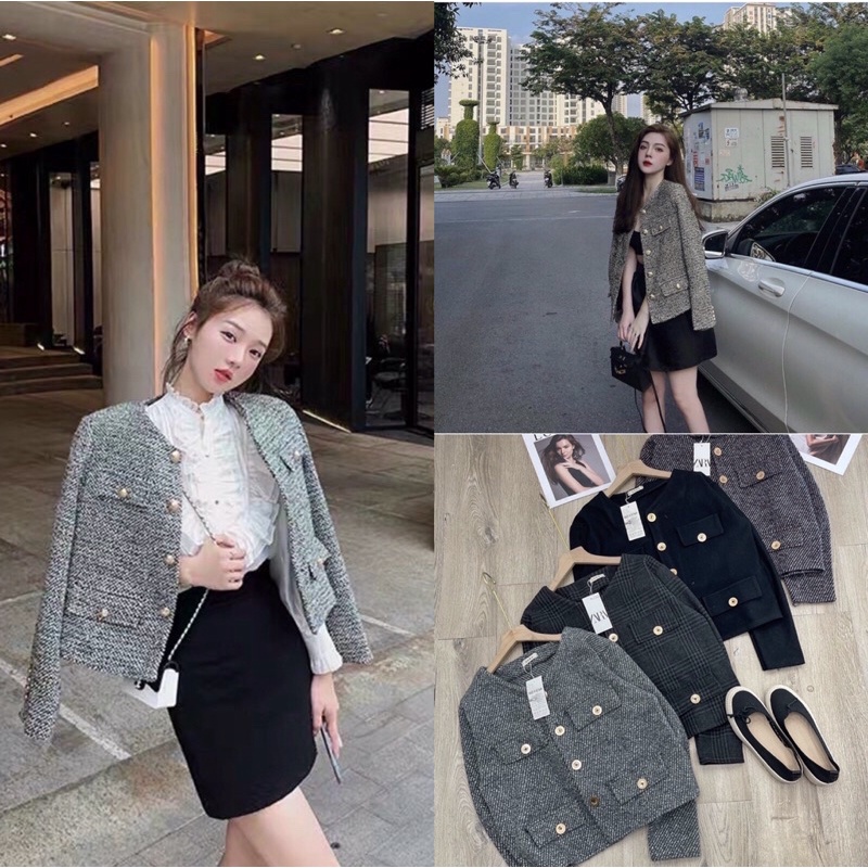 Áo khoác dạ nữ TWEED 4 màu, cổ tròn chất đẹp dày dặn