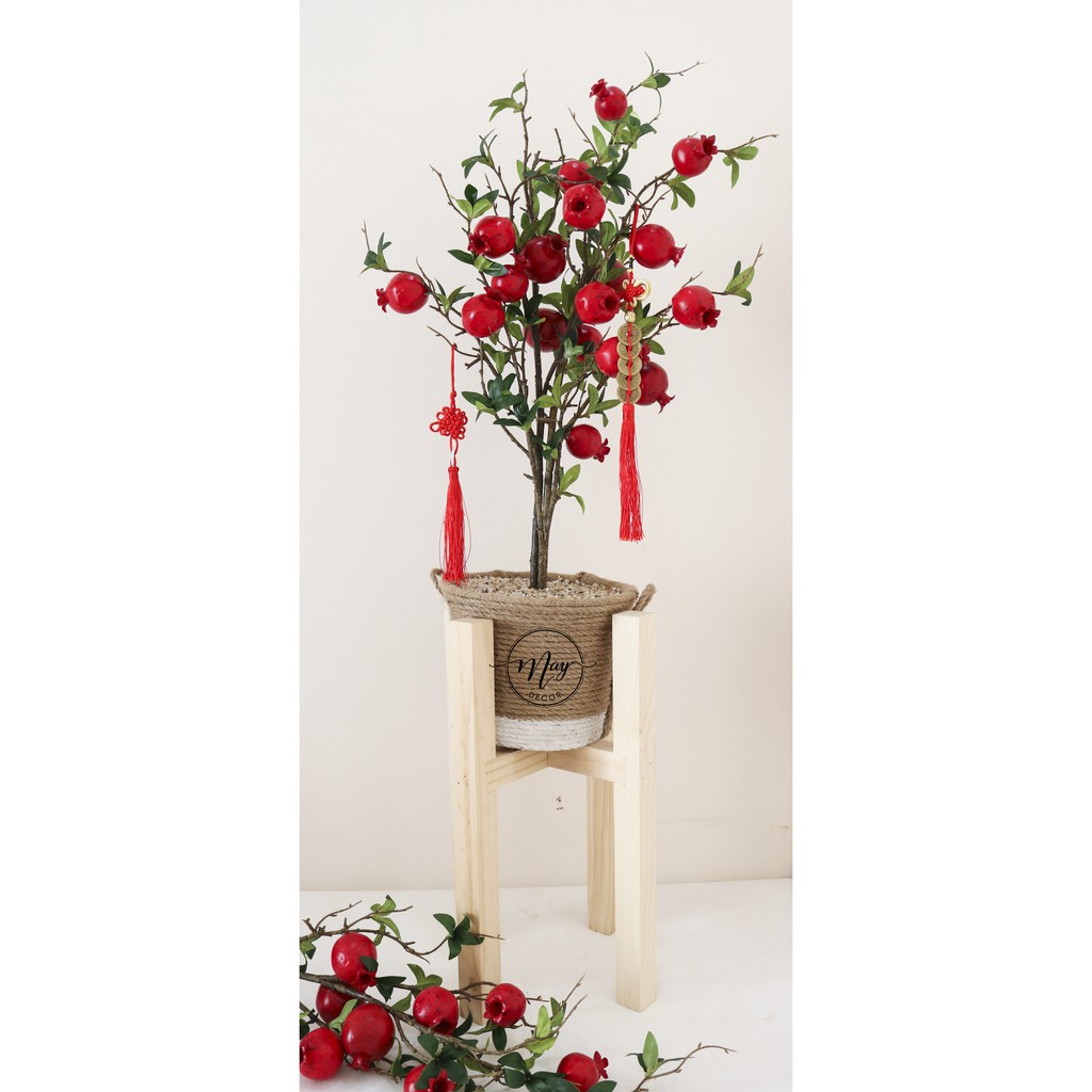 Cây giả, Chậu Lựu giả kèm chậu cói như ảnh cao 80cm