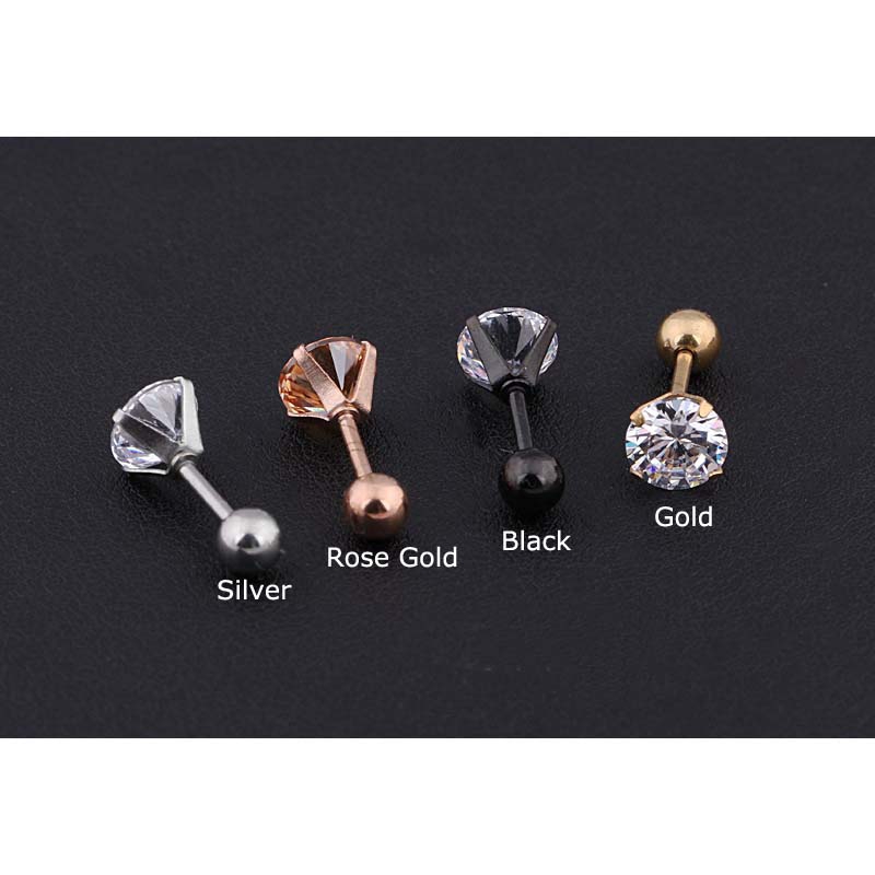 Khuyên Tai Đơn Đính Đá Thời Trang Cá Tính 18g / 6mm