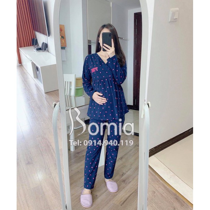 Bộ đồ bầu Pink - Bộ dài Vạt Chéo mặc bầu và sau sinh