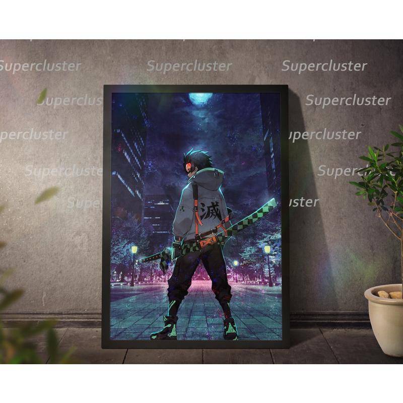 Tranh Vải Bạt Treo Tường Trang Trí In Hình Anime Demon Slayer Tanjirou Nezuko Cho Quán bar/Nhà Cửa