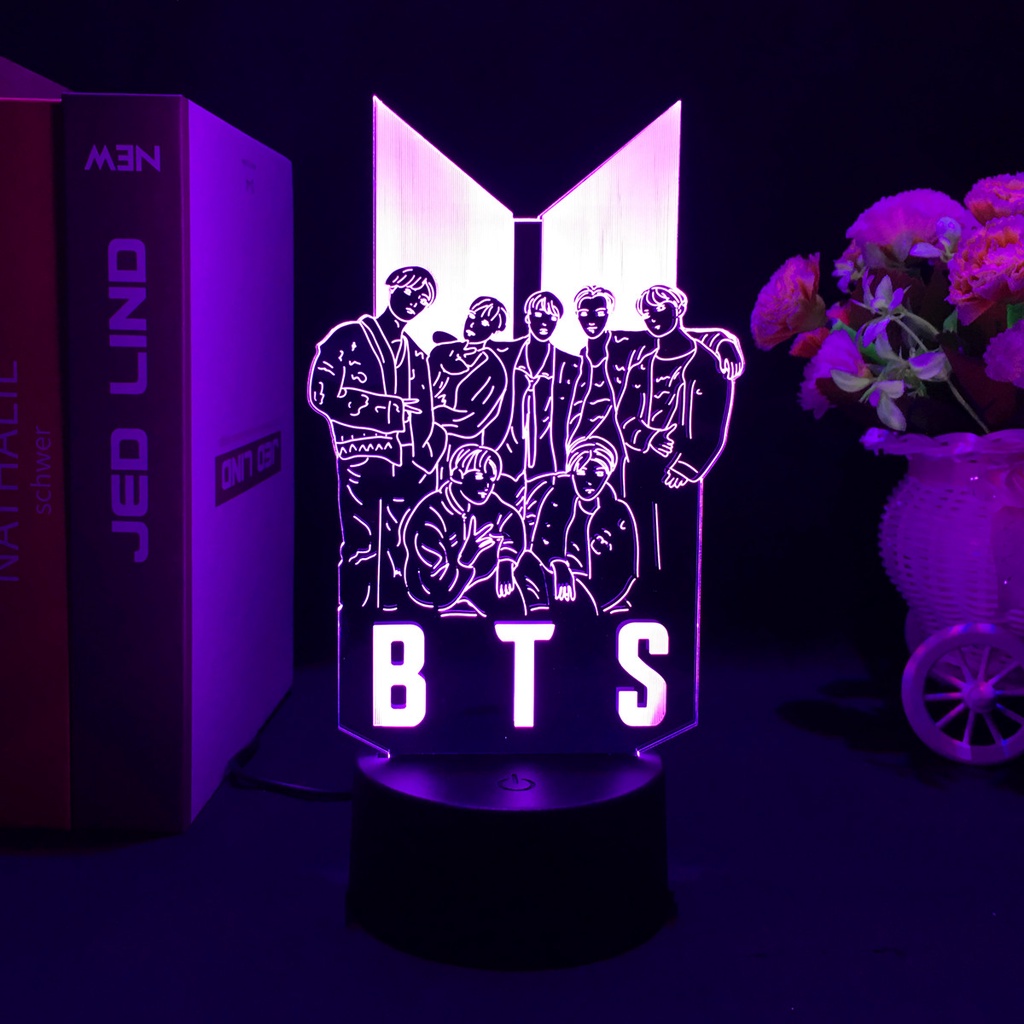 Đèn Ngủ LED 3D Hình Hoạt Hình KPOP Bangtan Boys BTS Làm Quà Tặng Sinh Nhật