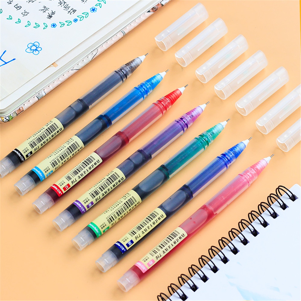 Cod Qipin 3pcs / 7pcs Colored Quick-drying Straight Liquid Roller Gel Pens 0.5 Mm Office Stationery Equipment