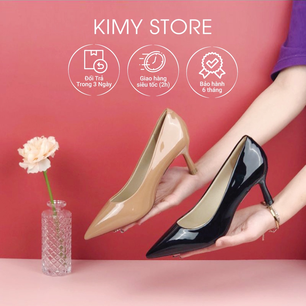 Giày cao gót 5p VNXK cho nữ, giày công sở da bóng xuất Hàn - Kimy Store