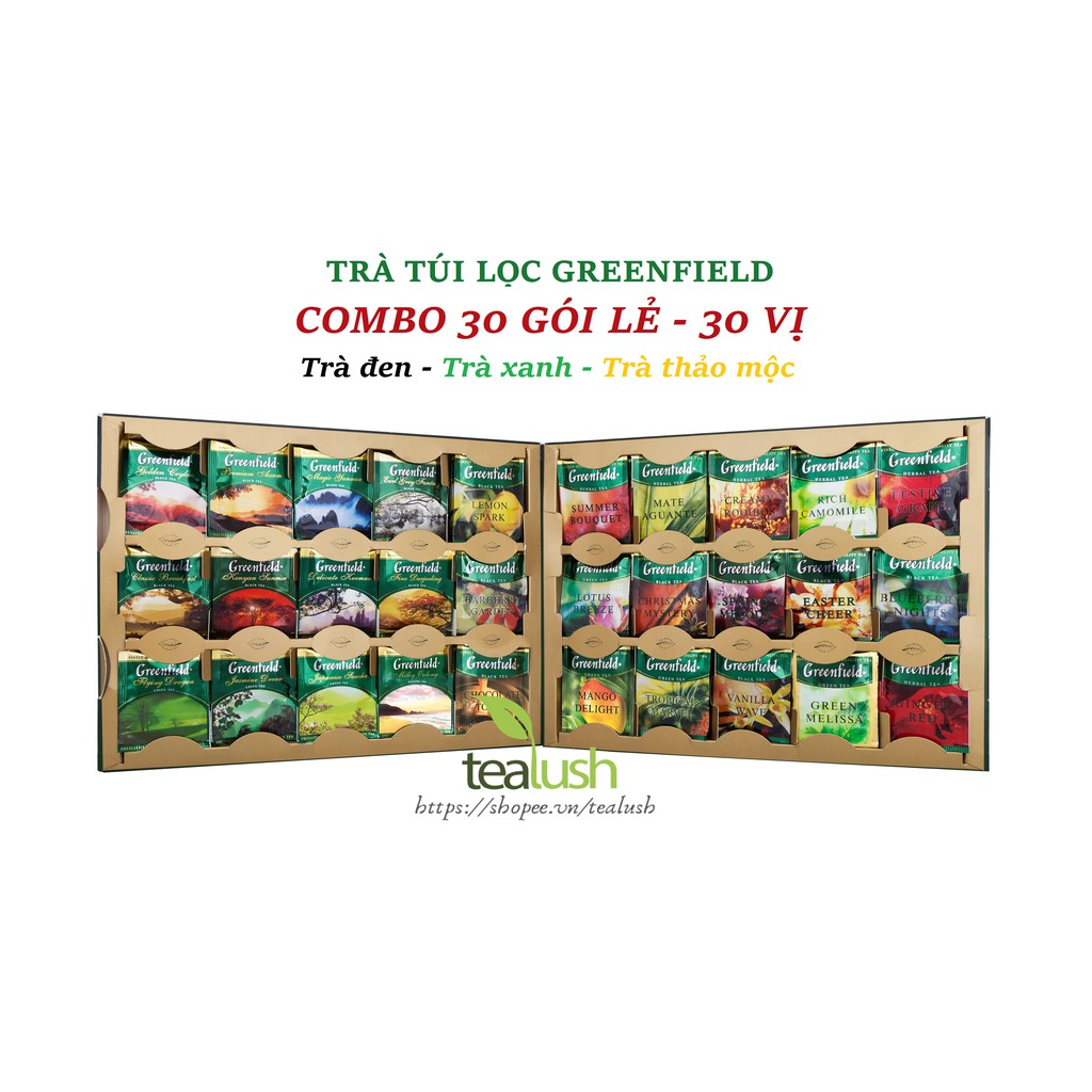 TRÀ TÚI LỌC GREENFIELD [Combo 30 gói lẻ 30 vị]