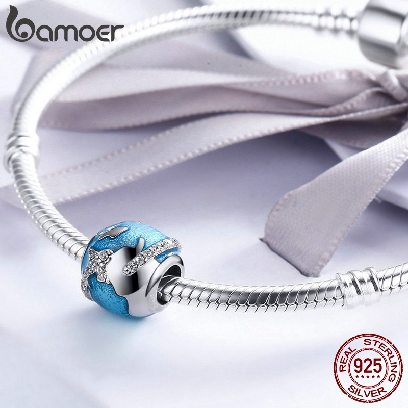 Hạt phụ kiện hiệu Bamoer chất liệu bạc 925 trang men dùng để làm vòng đeo tay DIY xinh xắn