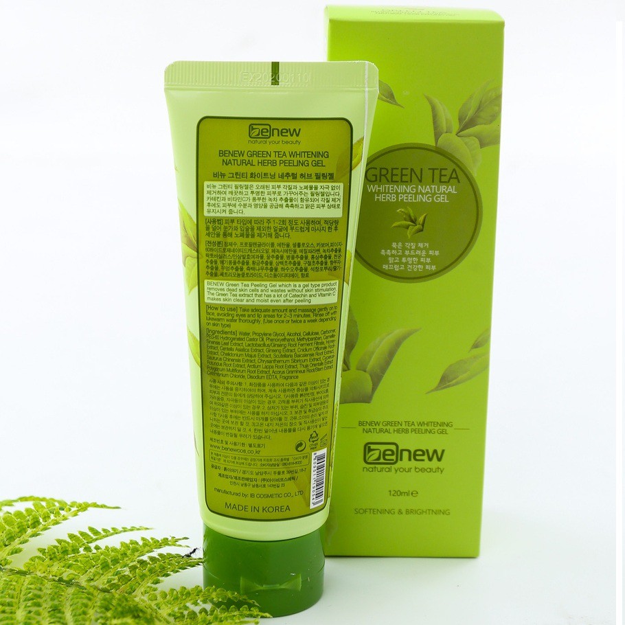 Geo tẩy da chết trắng da, xóa mụn trà xanh BENEW GREEN TEA PEELING GEL Hàn quốc 120ml/Hộp- Hàng chính hãng