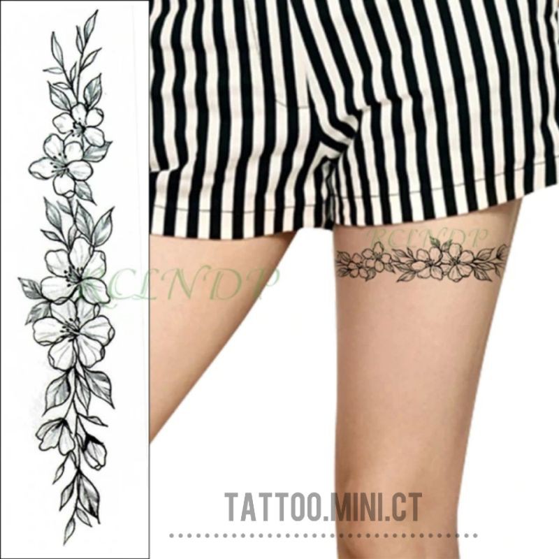 Hình xăm vòng tay, cổ chân tạm thời mẫu vòng hoa đẹp xinh. Tatoo sticker dán tạm thời size 6x23cm