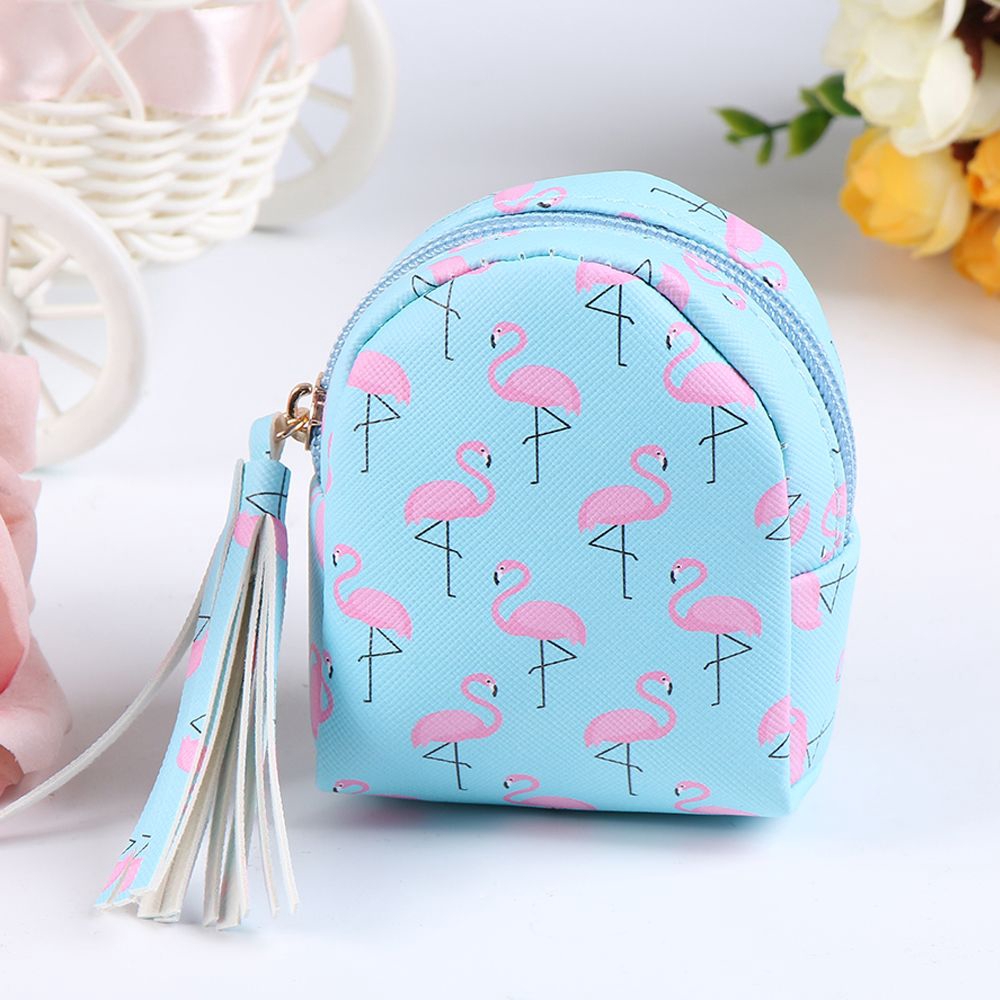 Túi đựng tiền xu da PU họa tiết chim hồng hạc