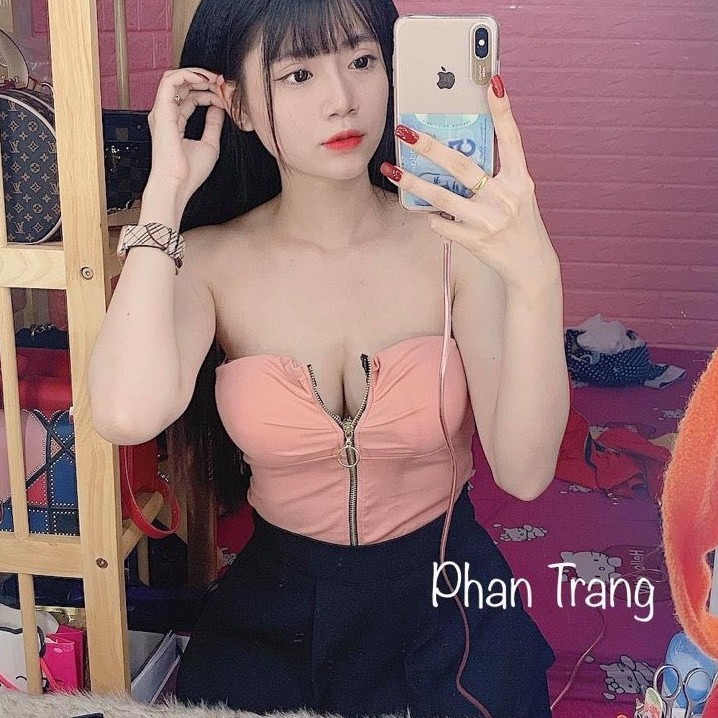 Áo ống phối dây kéo ngực cực sexy