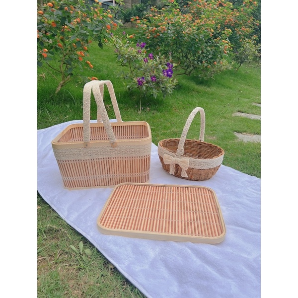 Giỏ mây đựng trái cây picnic/ đi du lịch/ trang trí tiện lợi