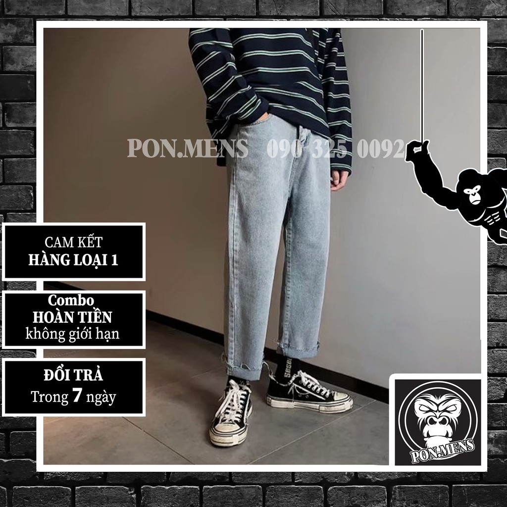 Quần jean nam nữ ống suông rộng màu ghi rách gấu k986 | BigBuy360 - bigbuy360.vn