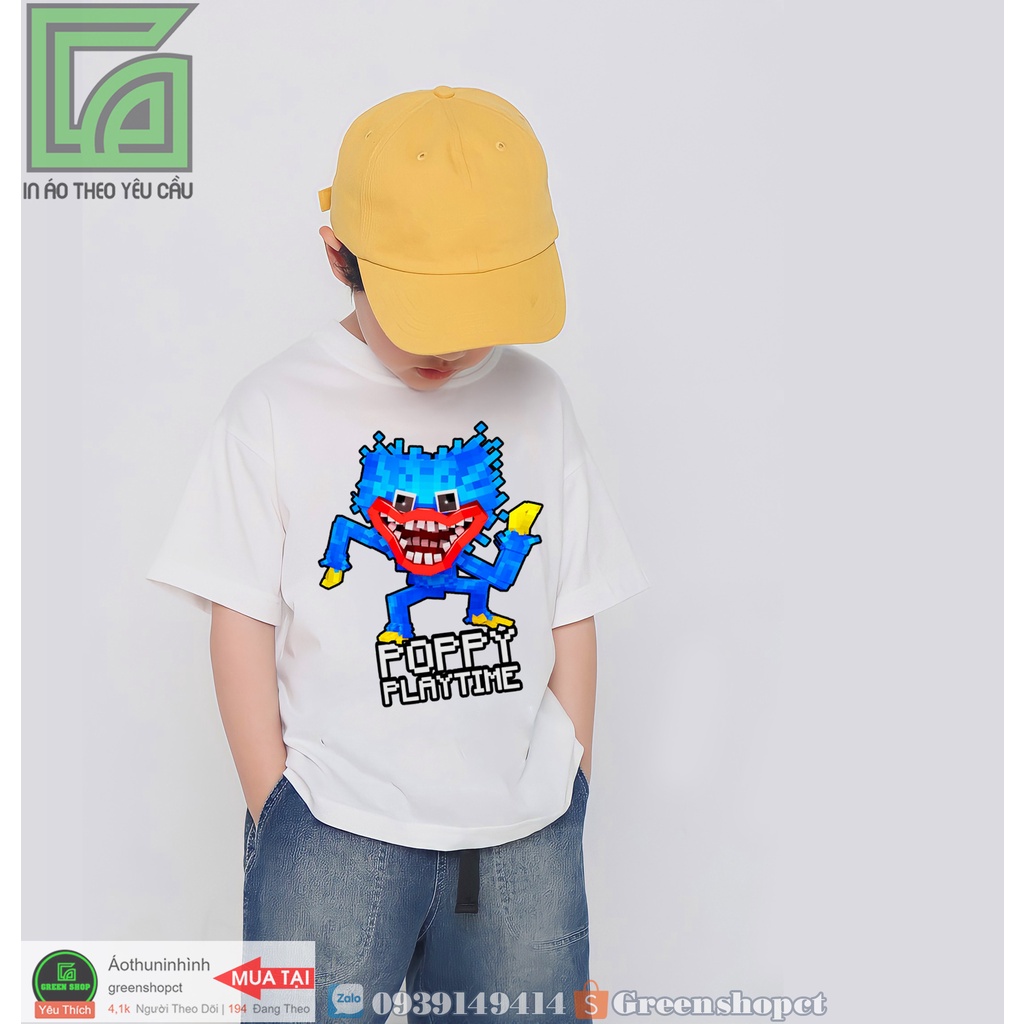 (tặng kèm khẩu trang) Áo Thun Trẻ Em Tay Ngắn In Poppy Playtime Huggy Wuggy Minecraft Vải Thái S311
