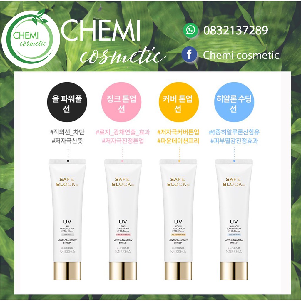 Kem Chống Nắng Missha Safe Block Rx Anti Pollution Shield SPF50+ PA++++ 50ml Săn Sale 50%