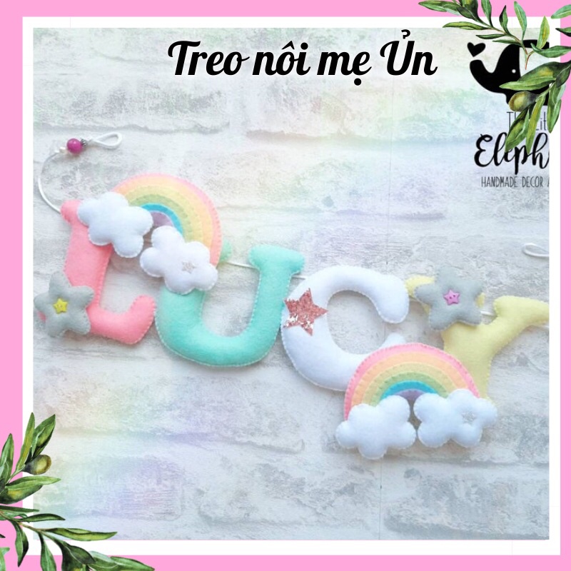 Bảng tên treo phòng ngủ handmade, bảng tên trang trí thôi nôi cực đẹp mẫu Chữ và Cầu Vồng