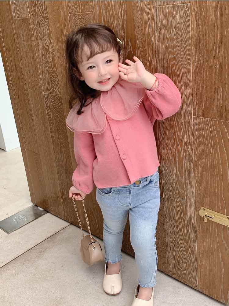 Áo Cardigan Cổ Lá Sen Phong Cách Hàn Quốc Mới Cho Bé Gái